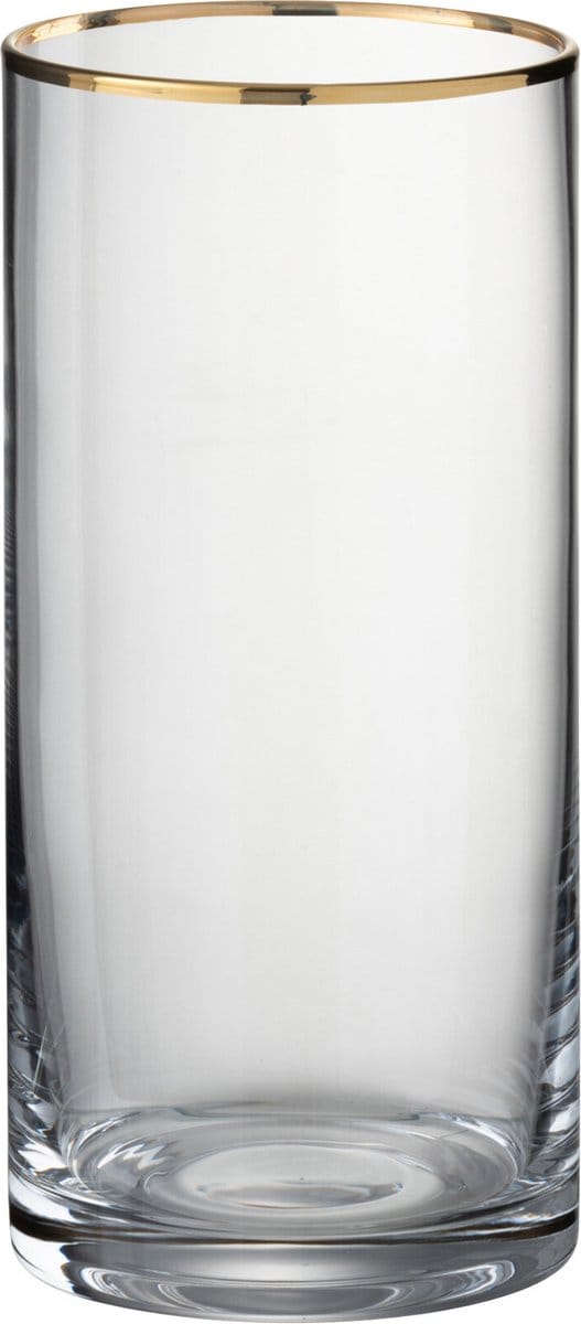J-Line glas Rand Cilinder Hoog - glas - transparant/goud - 6 stuks