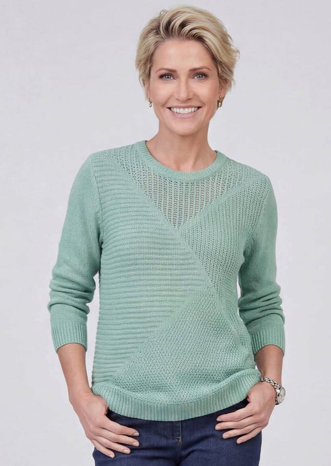 Onderhoudsarme pullover met hoogwaardige ribstructuur - grijsgroen - Gr. 24 van Goldner Fashion