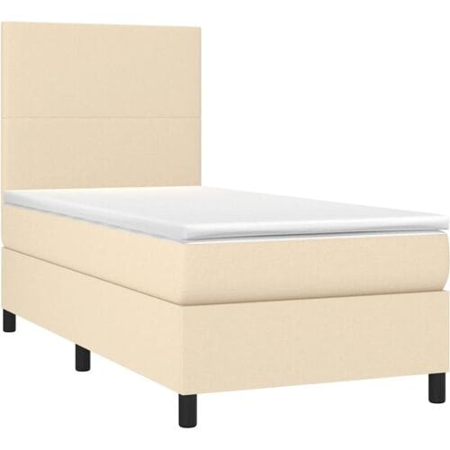 vidaXL - Boxspring - met - matras - en - LED - stof - crèmekleurig - 80x200 - cm