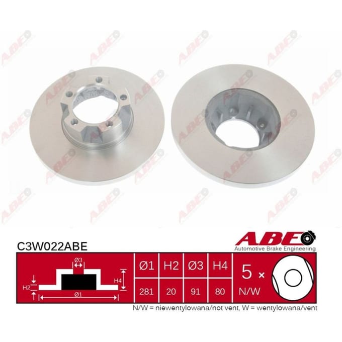 Remschijf ABE C3W022 voorkant, compleet, 1 Stuk