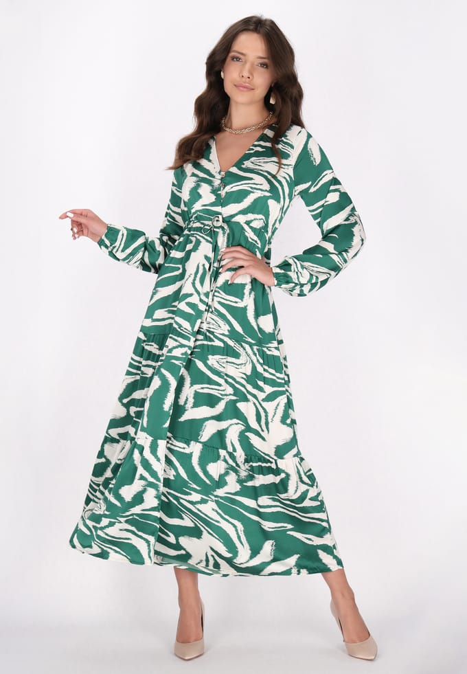 Faina Jurk Dames Groen gebroken wit