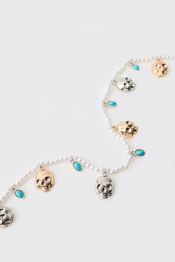 Edelsteen en Schedel Nepparelen Ketting | Pearl