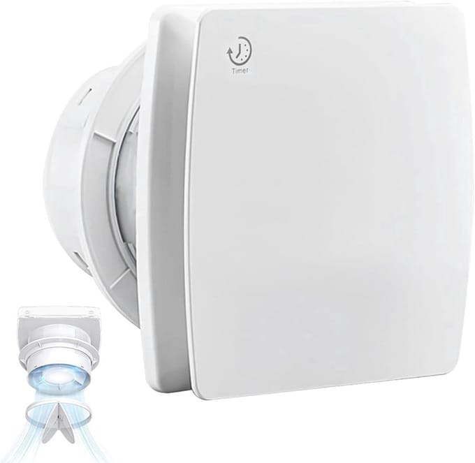 NBAP® Afzuiging Badkamer - Buisventilator - Badkamerventilator met Vochtsensor - 12.5x15cm
