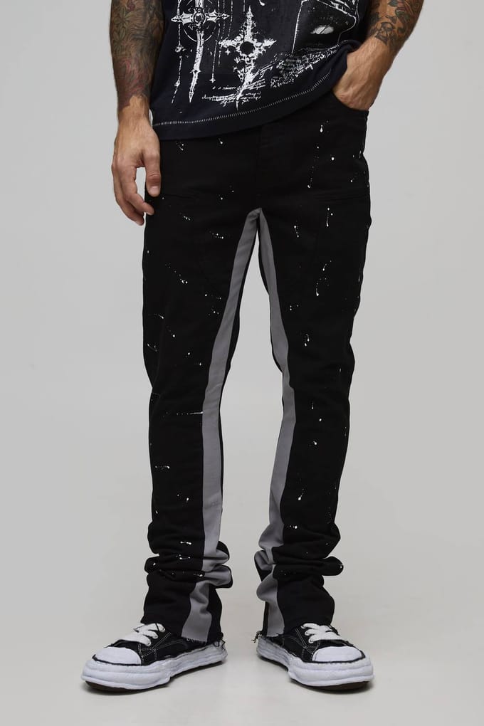 Skinny Gestapelde Wijduitlopende Cargo Gusset Broek | Black | Size 36
