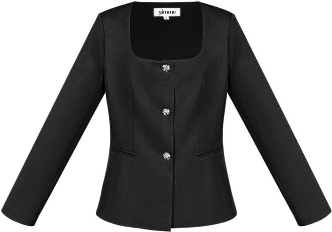 Elegante Polyester Vrouwen Jas met Rechthoekige Halslijn - Zwart - Maat M