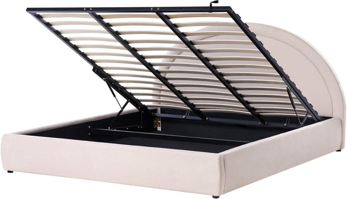 MOUZON - Bed met opbergruimte - Lichtbeige - 180 x 200 cm - Polyester