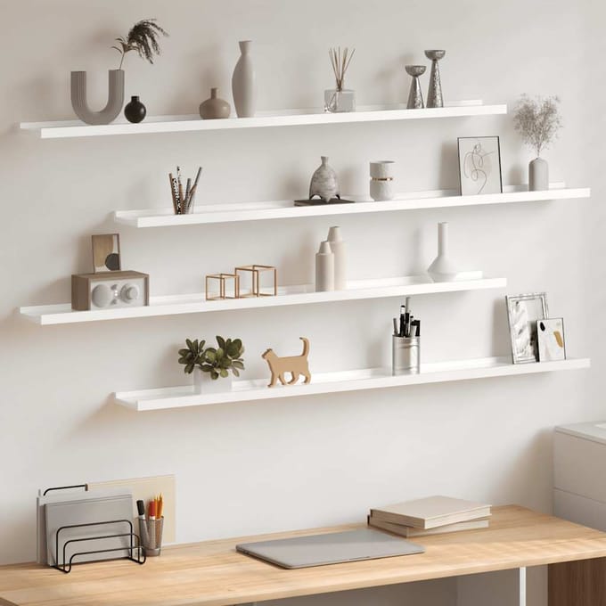 vidaXL - Wandschappen - 4 - st - 115x9x3 - cm - hoogglans - wit
