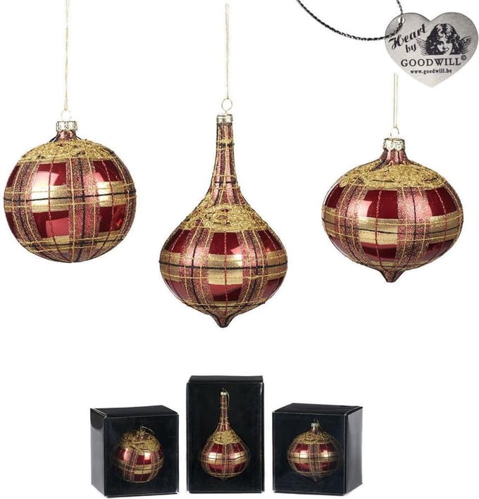 Goodwill Kerstbal Glas Rood-Goud D 16 cm Per stuk