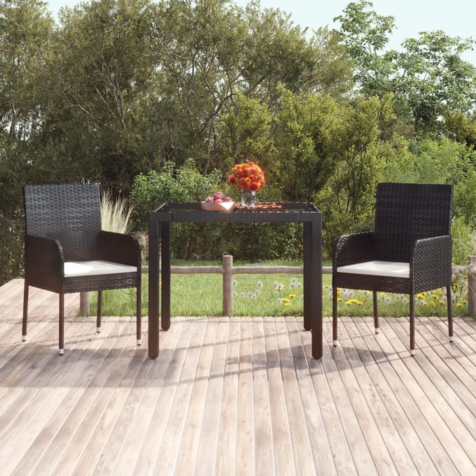 vidaXL - Tuintafel - met - glazen - blad - 90x90x75 - cm - poly - rattan