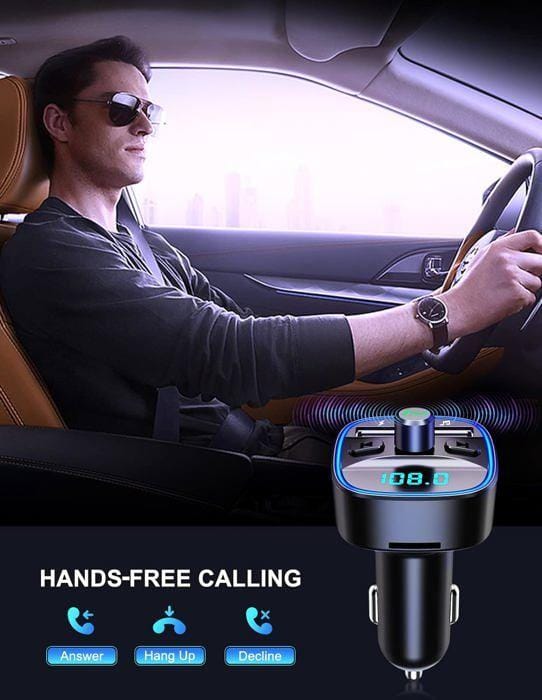 Bluetooth FM-zender - LAROY DUVO - J200 - 2 USB-poorten - Handsfree - Blauw sfeerlicht blauw