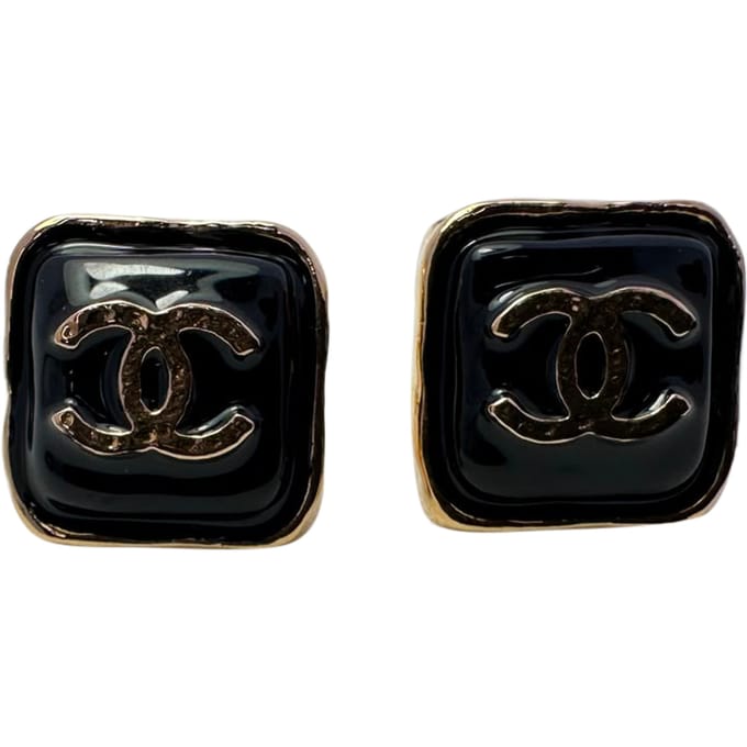 Chanel CC oorknopjes in zwarte hars