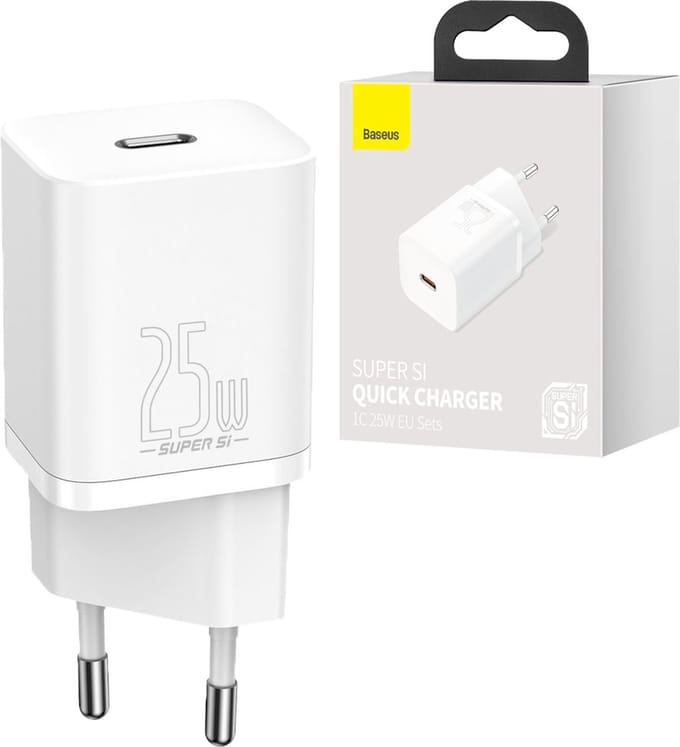Baseus 25W Oplader 1C Wit - Power Delivery PD3.0 + QuickCharge QC3.0