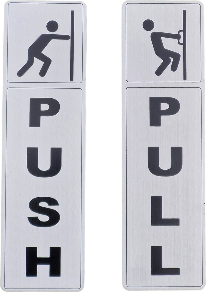 Zelfklevende Pull Push deurplaatje - Duwen trekken deurbordje - 17,52 cm x 5,0 cm - METAAL