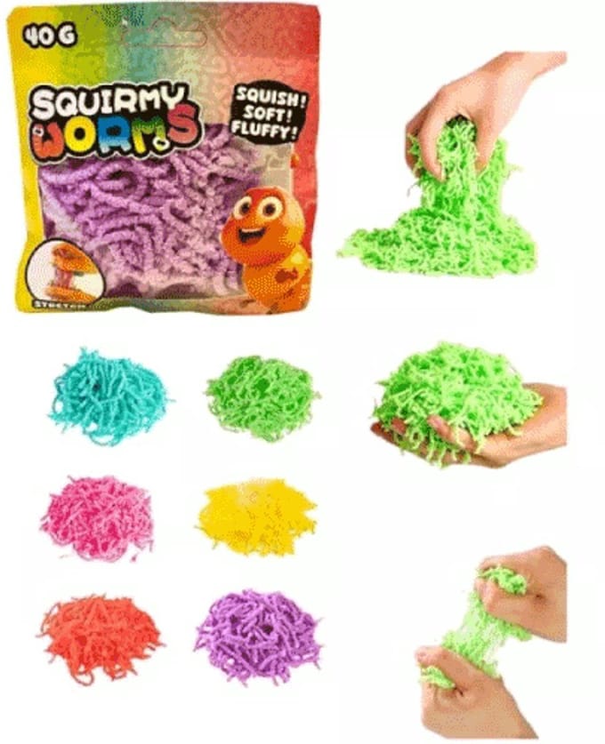 Johntoy Squirmy Worms - Zachte Fluffy Wormen 40 gr in zak