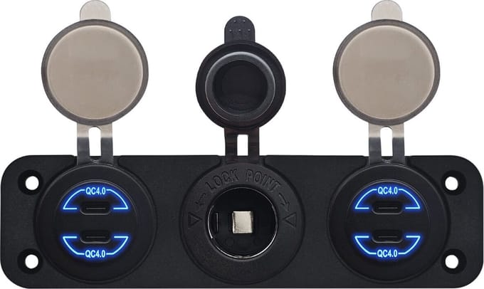 ProRide 12V USB C Autolader 2 Poorten - 30W/QC4.0 - Voltmeter en 12V/24V Sigarettenplug - Drievoudig inbouw