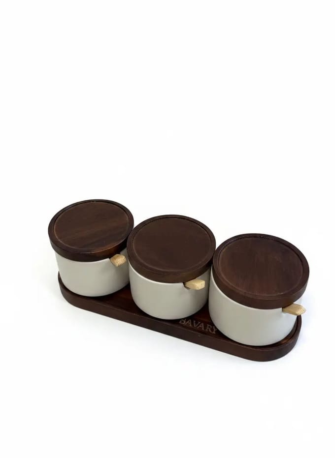 Bavary – kruidenpotjes – Terra – luchtdicht – mat wit – 9 cm, 4-delig bamboelepeltjes
