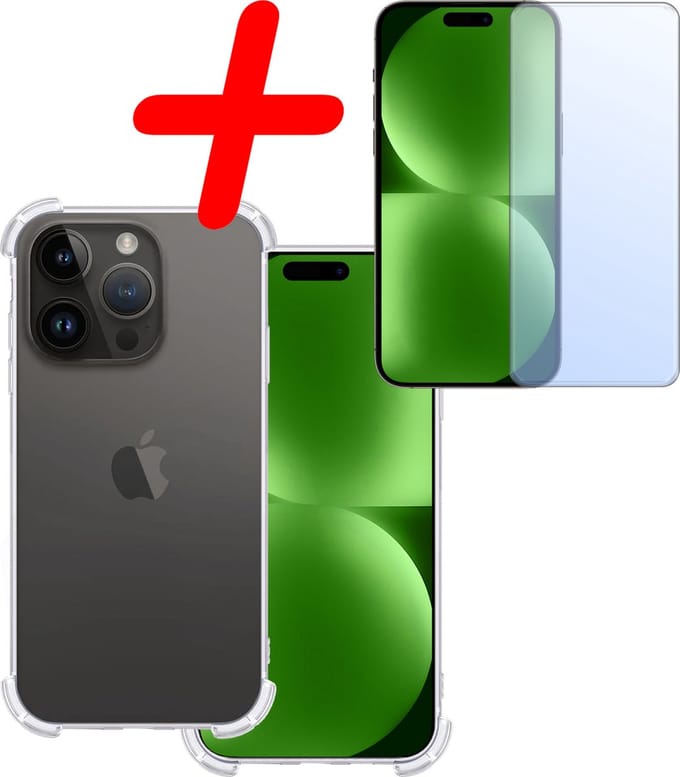 Hoesje Met Screenprotector - Geschikt voor Apple iPhone 15 Pro Max - Sterk & Shockproof - Siliconen Case - Back Cover - Telefoon Hoes - Shock Proof - Transparant