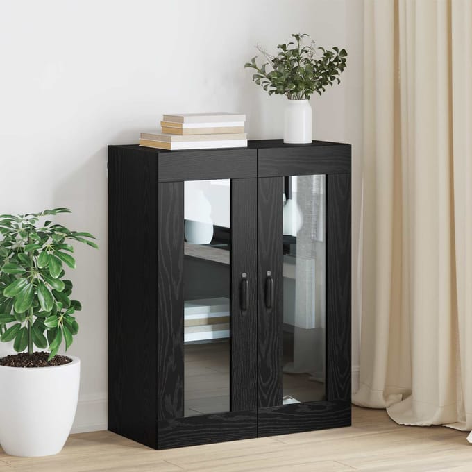 vidaXL - Opbergkast - Wandgemonteerd - Zwart - Eiken - 69,5 - x - 34 - x - 90 - cm