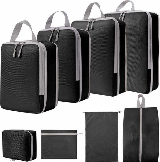 Oliva's - Packing Cubes - Koffer organizer set - Bagage organizers - Packing cubes compression - 8delig - Zwart