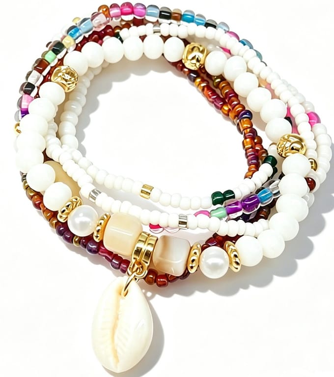 Armbandenset - schelpen - wit