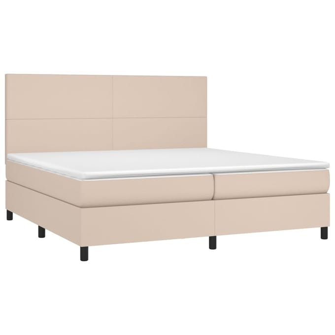 vidaXL - Boxspring - met - matras - en - LED - kunstleer - cappuccinokleur - 200x200cm