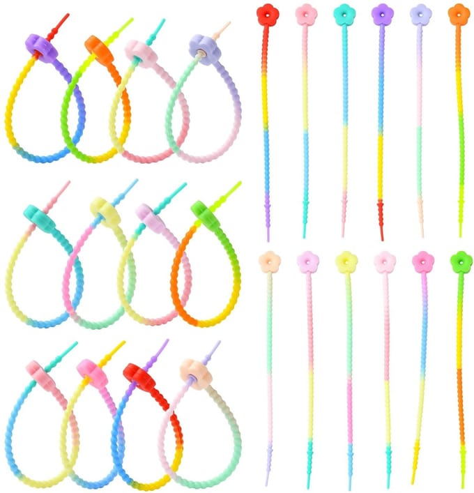 Dailygoods- Zip Ties 24 Stuks - Herbruikbare Kabelbinders - Siliconen Organiser - Bloem Tip - Kleurgradiënt - 4,5 mm Breed, 217 mm Lang