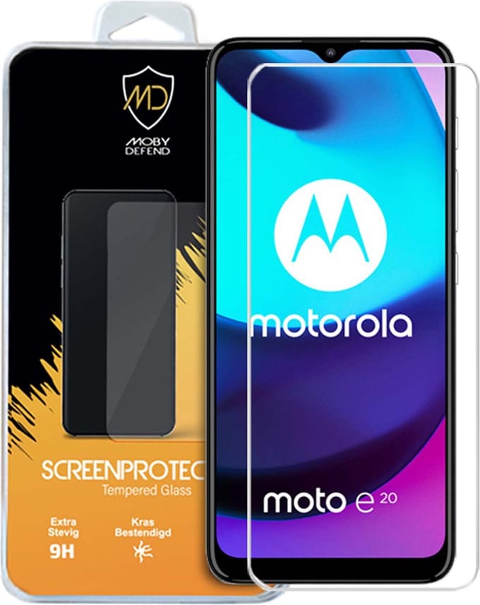 MobyDefend Screenprotector - Geschikt voor Motorola Moto E20 - Case-Friendly Screensaver - Gehard Glas