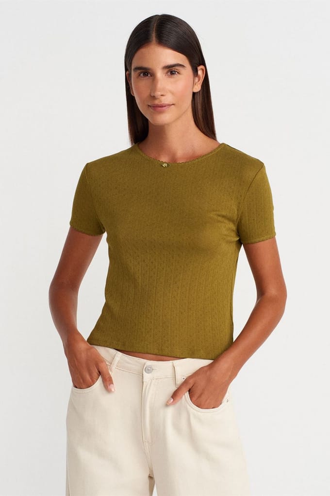 Vrouwen Geribbelde Crop T-shirt