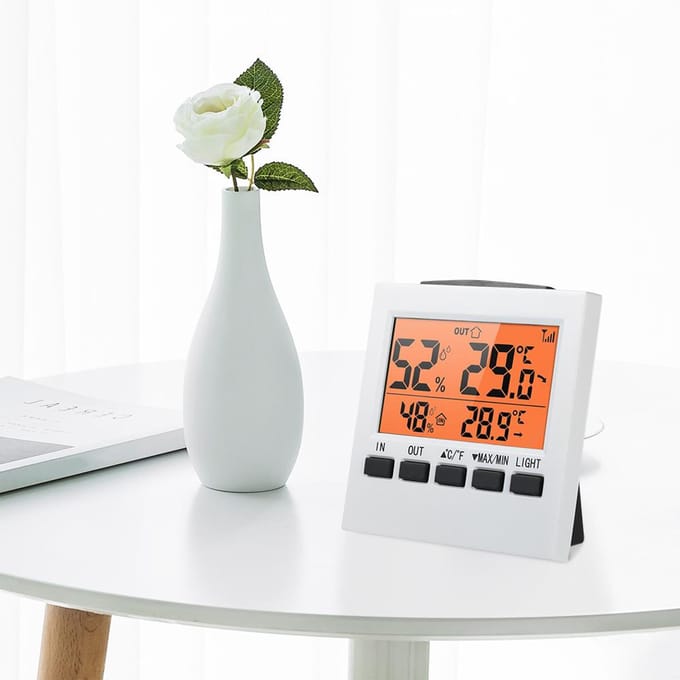 LCD digitale draadloze binnen-/buitenthermometer, hygrometer, temperatuur-vochtigheidsmeter oranje
