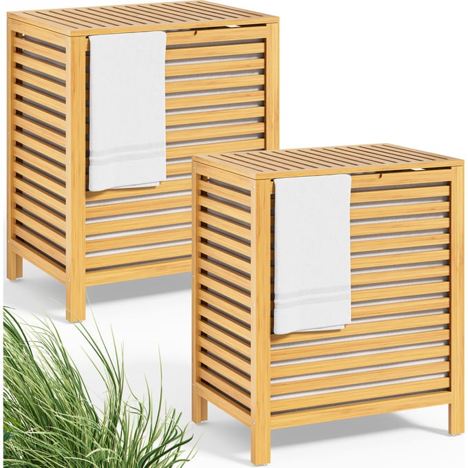 2 stuks Wasbox Bamboe 62l Wasmand Wasverzamelaar Badkamer Wasruimte