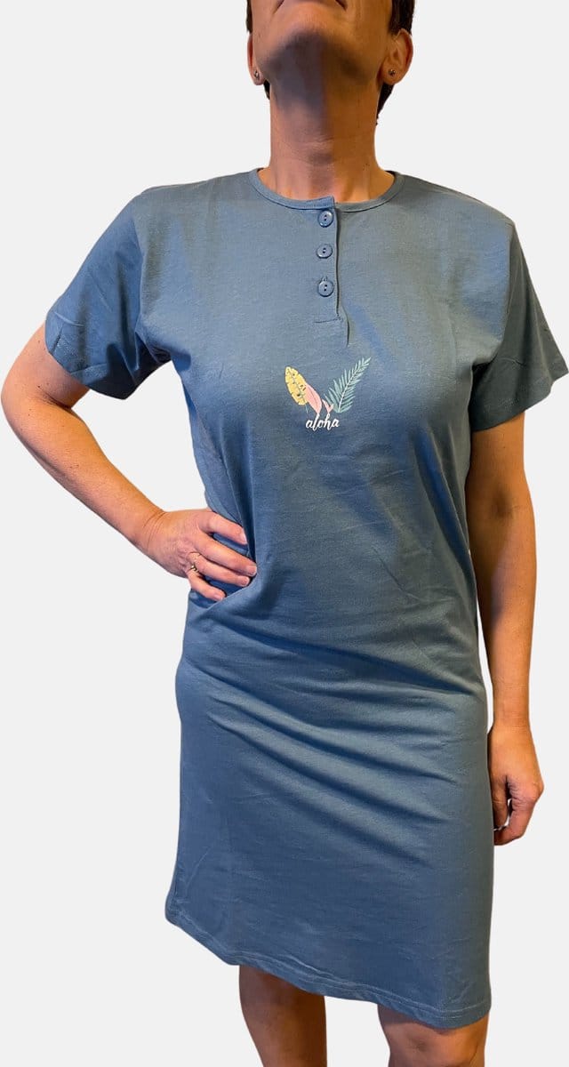 Cocodream Quality - Dames donker blauw nachthemd - Maat M - Vrouwen - MARINE -
