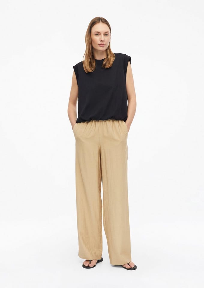 Structuurbroek met brede broekspijpen, elastische taille en zijzakken voor dames s.Oliver