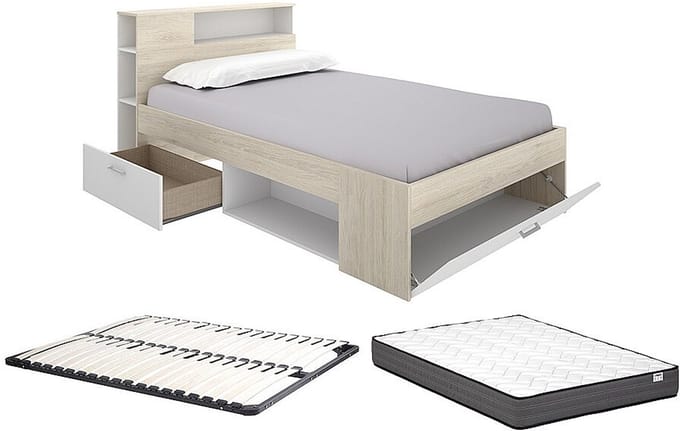 Vente-unique Bedframe hout natuurlijk licht, wit 120 x 190 cm