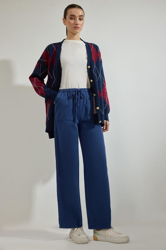 Touché Privé - Broek met rechte pijpen en elastische taille - Marine - Dames