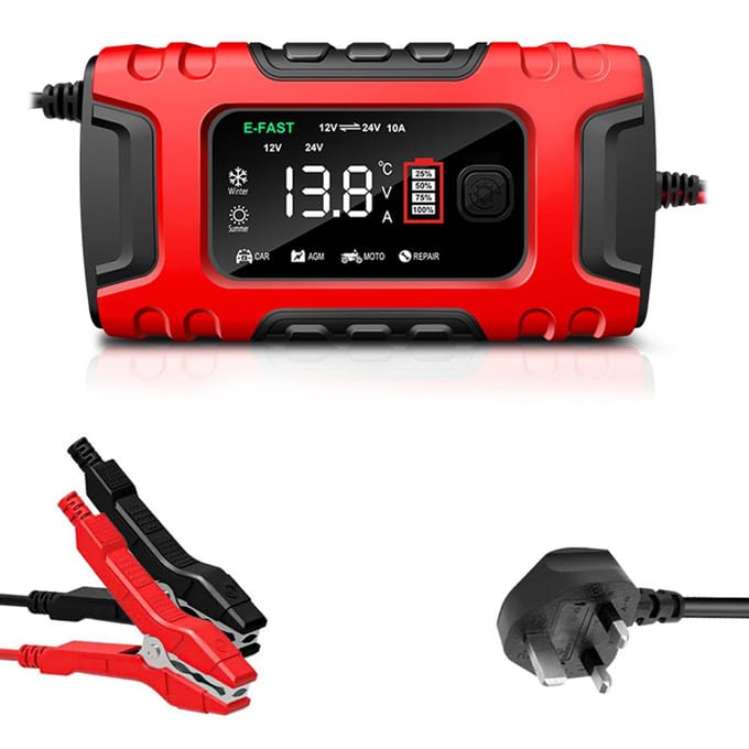 Auto-acculadermachine Digitaal display Motorfietsacculader Automatische acculader UK Plug rood
