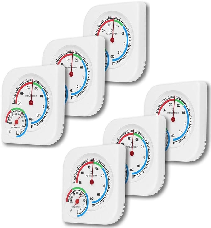 Thermometer Hygrometer - Temperatuur Meter - Binnen Buiten - 2-in-1 Analoog - 6 Stuks - Wit