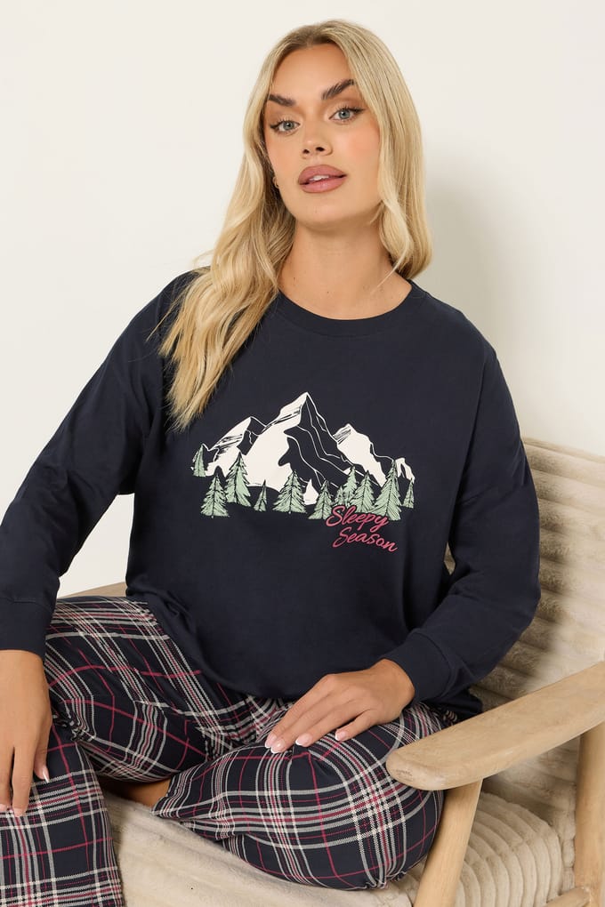 Yours Blue 'Sleep Season' Geruite Pyjama Cadeauset Size 62-64