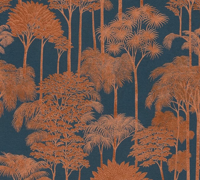 PALMBOMEN BEHANG | Botanisch - Blauw Bruin - A.S. Création Cuba II
