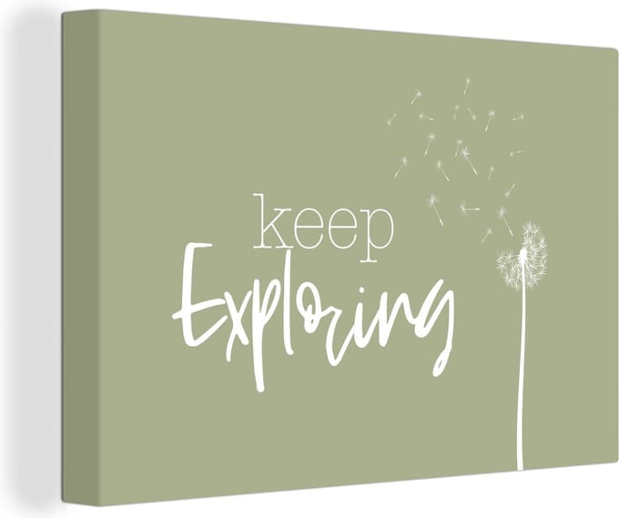 Canvas Schilderij Spreuken - Quotes - Keep exploring - Reizen - 60x40 cm - Wanddecoratie