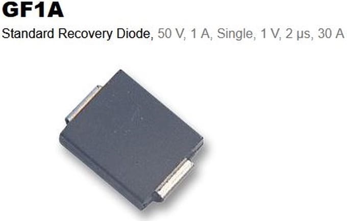 GF1A Standard Recovery Diode, 50 V, 1 A, Single, 1 V, 2 µs, 30 A | 10 stuks