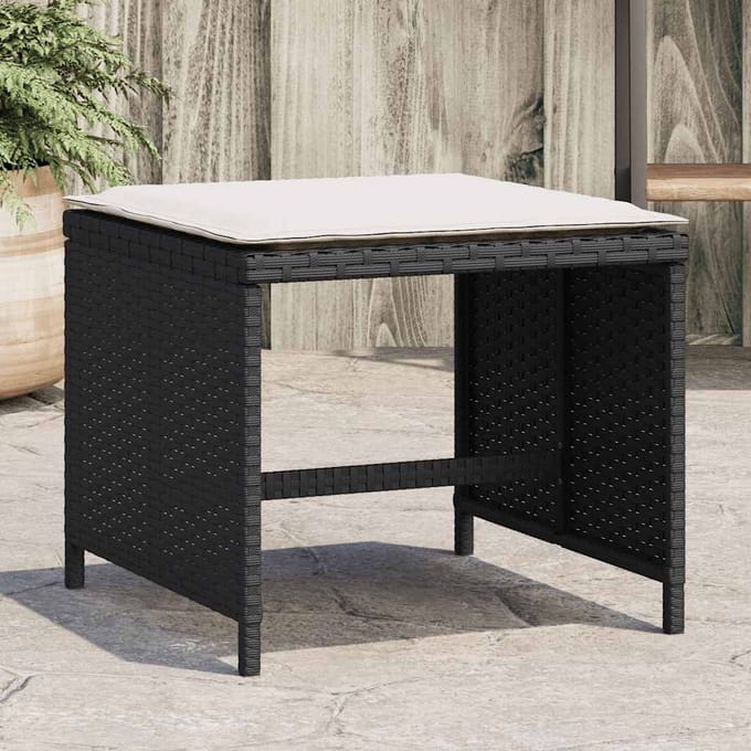 vidaXL - Tuinkrukken - 4 - st - met - kussens - 41x41x36 - cm - poly - rattan - zwart