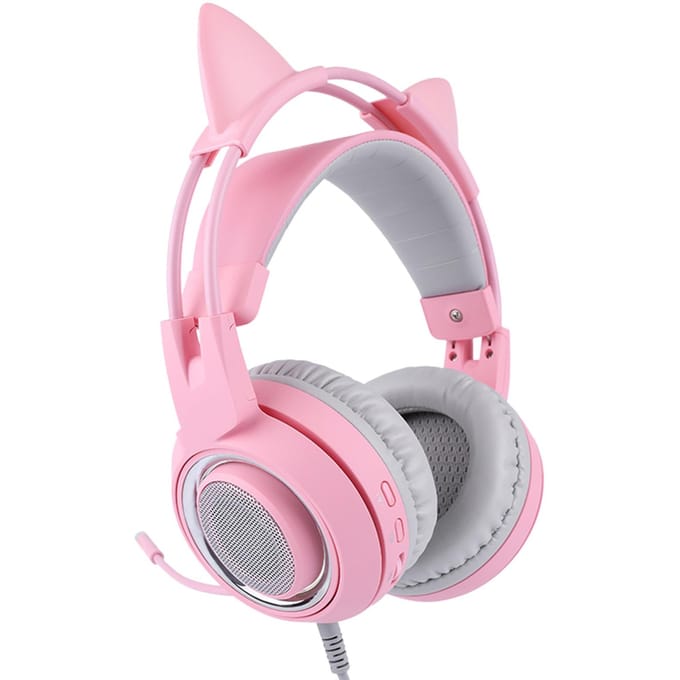 Somic Headset Microfoon Hoofdband 7.1 Kanaals Hoofd USB Broadcast Roze Licht voor ESports roze