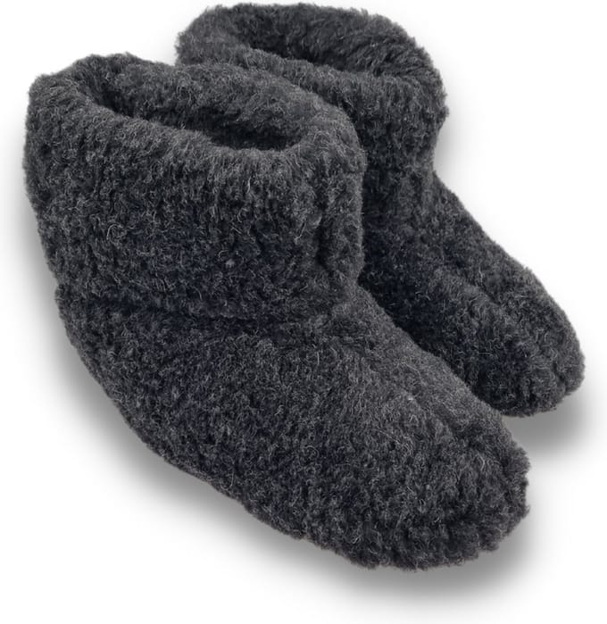 wollen sloffen 100% wol pantoffels - zwart hoog model - antislip zool - maat 39