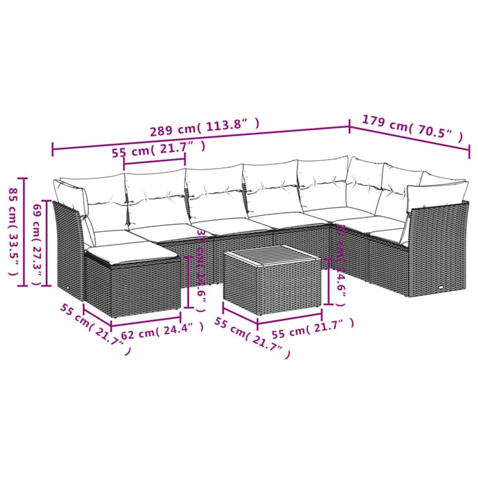 vidaXL - 9-delige - Loungeset - met - kussens - poly - rattan - beige
