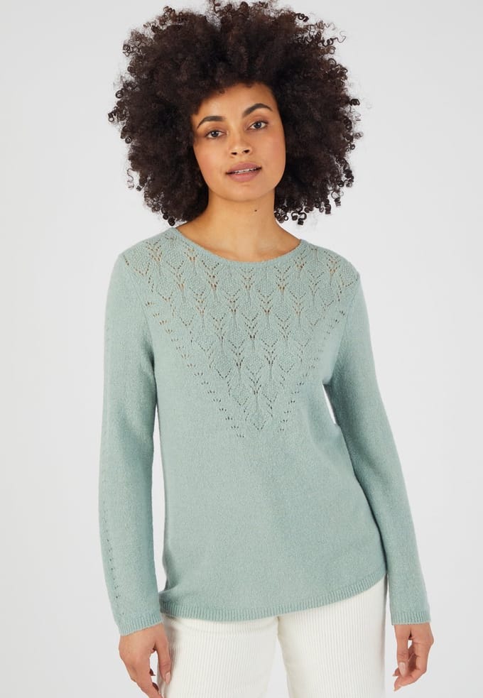 Damart - Pull in ajourtricot, alpacamix - Dames - Groen - M
