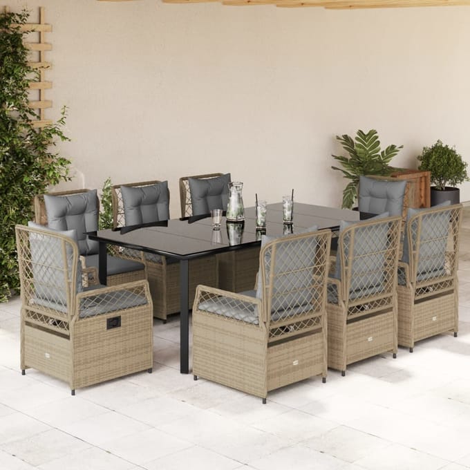 vidaXL - 9-delige - Tuinset - met - kussens - poly - rattan - beige