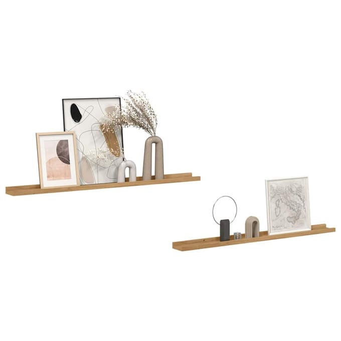 vidaXL - Wandplank - 2 - st - Bruin - 100 - x - 9 - x - 3 - cm - Bewerkt - hout