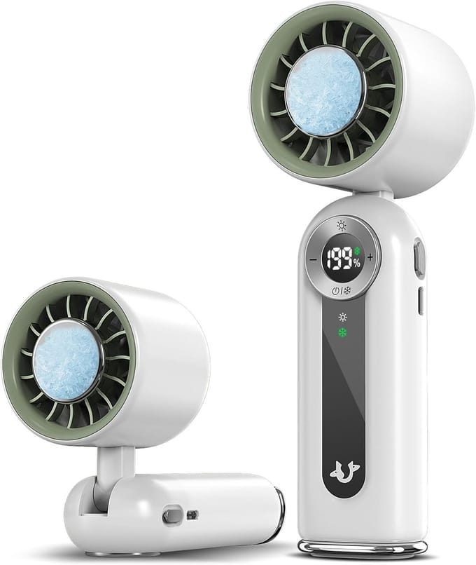 VHV - Handventilator - Ice cooling mini ventilator met LED lamp - 5 standen en USB-C - Voor kantoor, reis en bureau