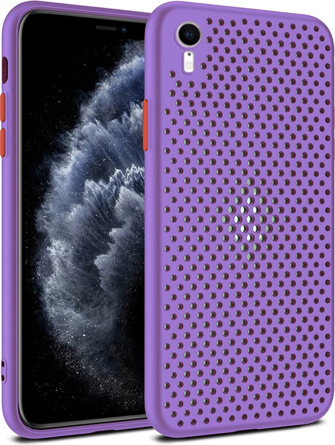 Smartphonica iPhone Xr siliconen hoesje met gaatjes - Paars geschikt voor Apple iPhone XR