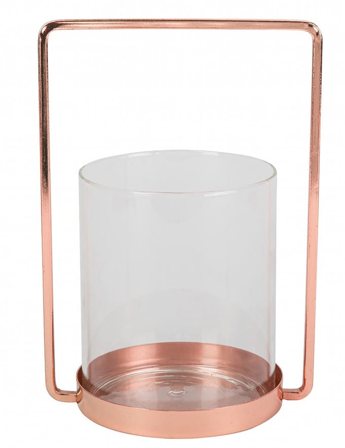ARTYFETES - Glazen theelichthouder roségoud frame 19,5 cm chique messing
